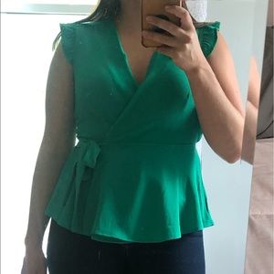 Green Peplum Tie Front Top